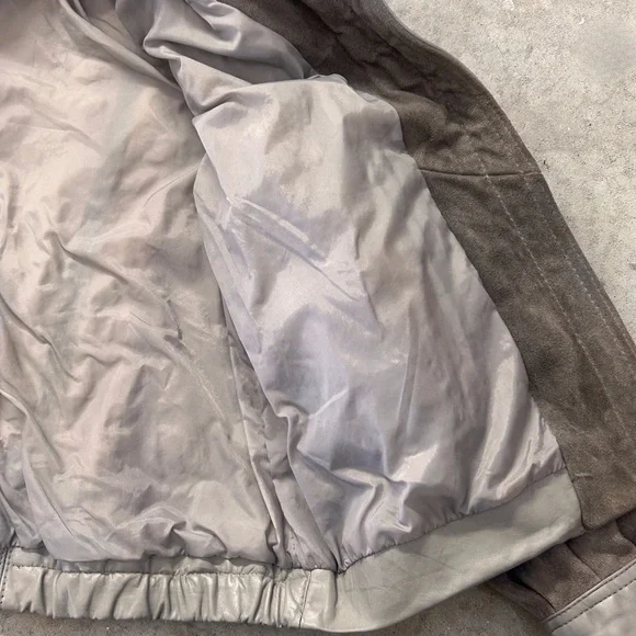 Gray Leather Jacket with Stand-Up Collar and Full-Length Zipper - Picture 6 of 11